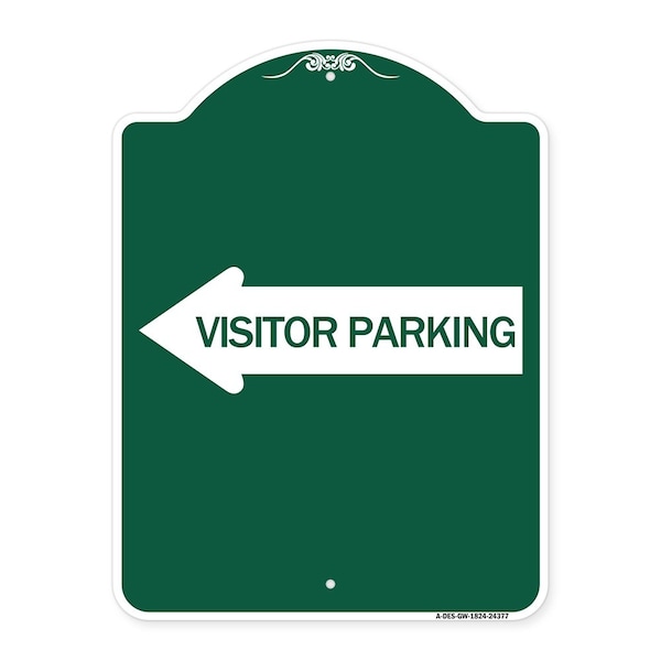 Visitor Parking With Left Arrow, Green & White Aluminum Architectural Sign, 18" x 24", GW-1824-24377